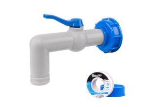 PP kohoutek 90° s připojením IBCS60x6 pro 32mm hadici + PTFE páska