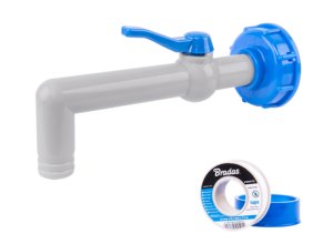 PP kohoutek 90° s připojením IBCS60x6 pro 25mm hadici + PTFE páska