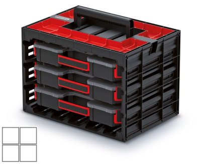 Skříňka s 3 organizéry TAGER CASE (krabičky)  415x290x290 mm - barva: černá