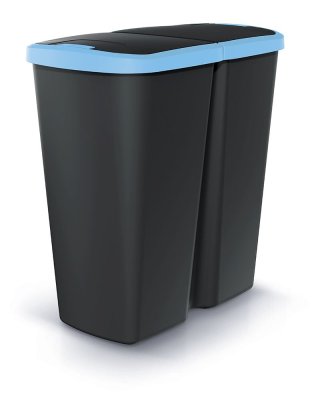 Odpadkový koš COMPACTA Q DUO černý se světle modrým víkem, objem 45l